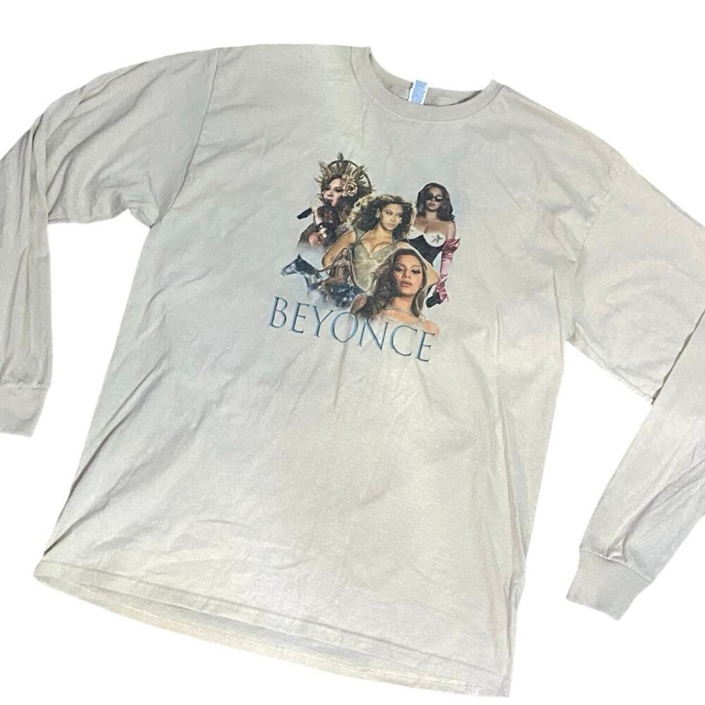 Beyoncé Tee Size Large Tan Long Sleeve Concert T-Shirt with Crew Neckline